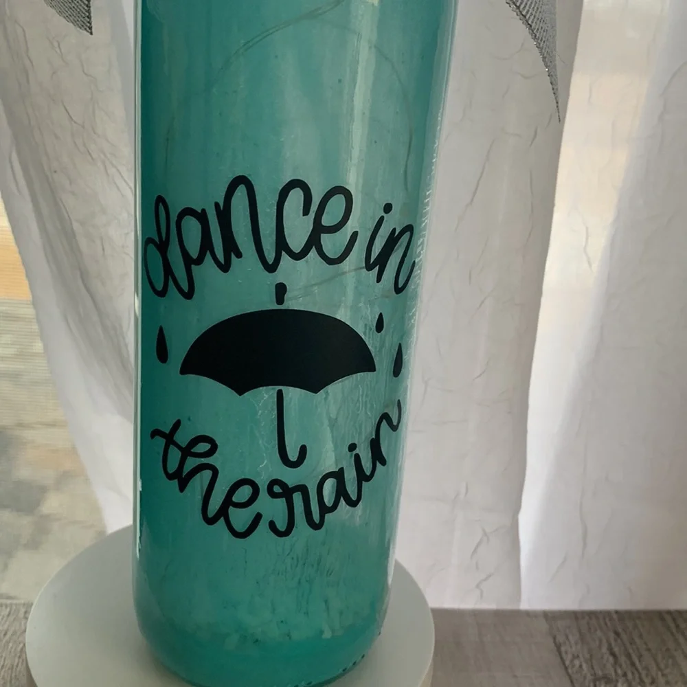 Hand Crafted Blue ‘Dance in the Rain’ Wine Bottle Lantern